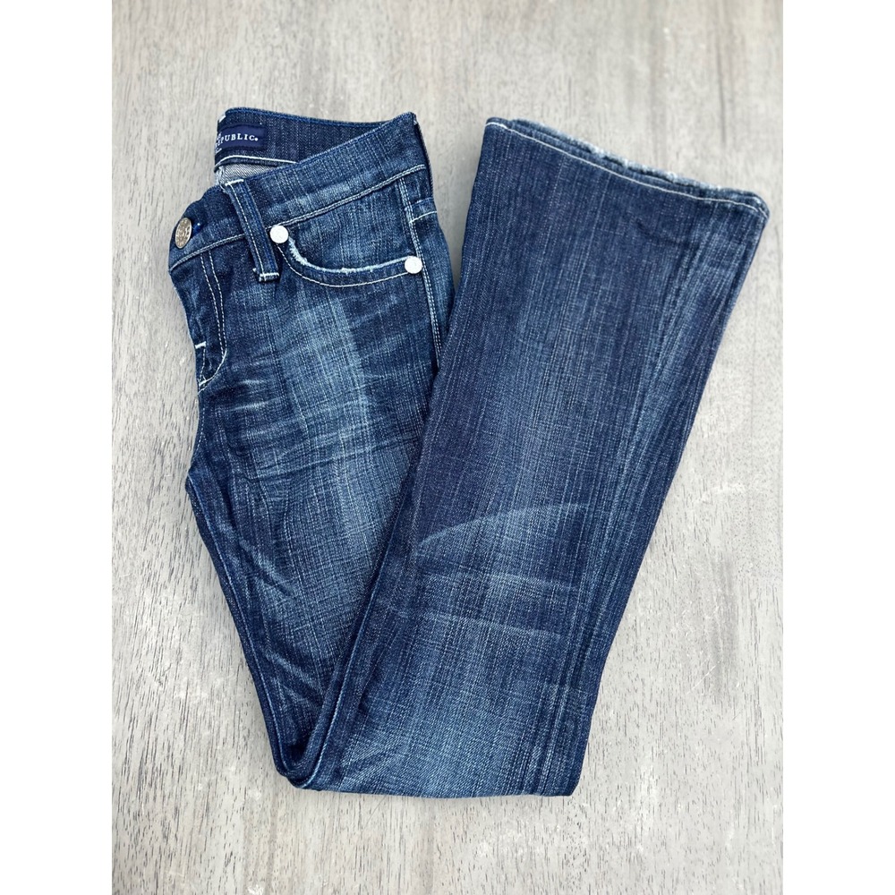 Rock & Republic Kids Dark Wash Flare Leg Denim Jeans Skull Logo Size 12
